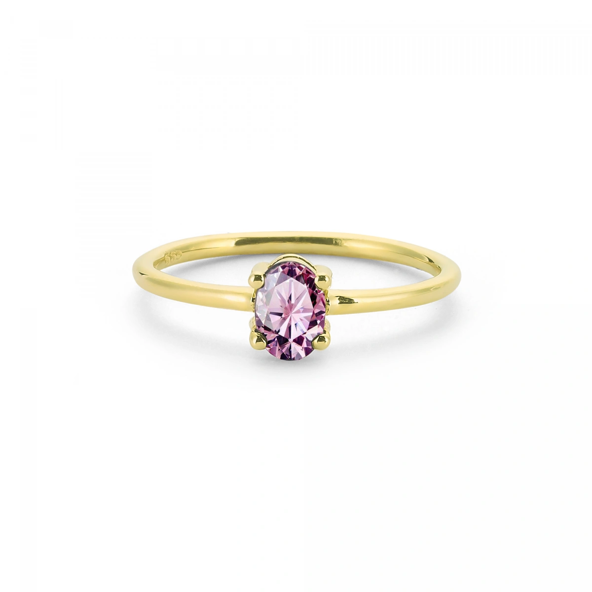 Renkli Pembe Oval Taşlı Altın Yüzük