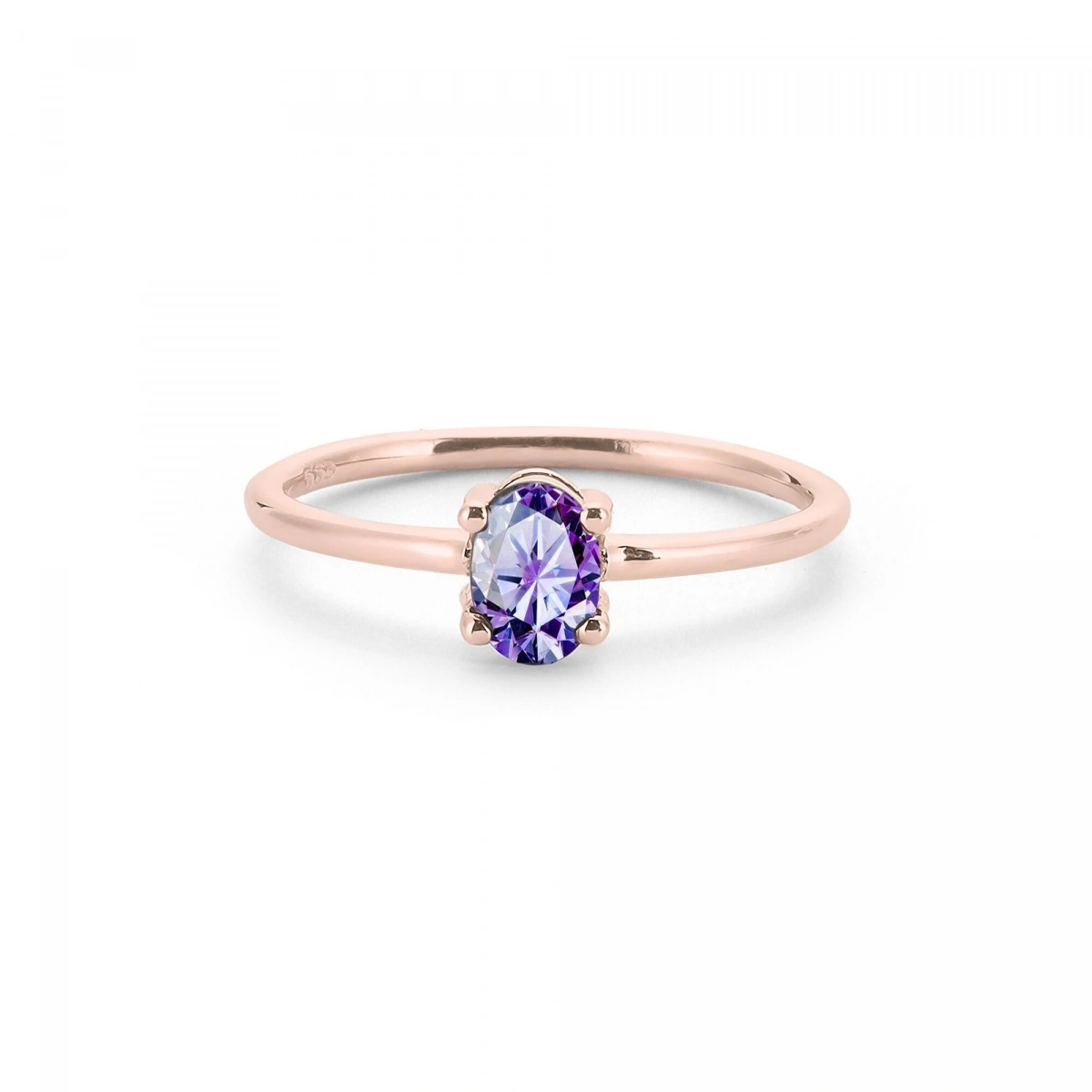 Renkli Mor Oval Taşlı Altın Yüzük