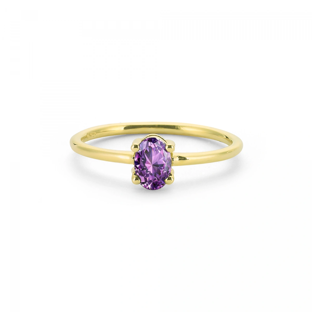 Renkli Mor Oval Taşlı Altın Yüzük