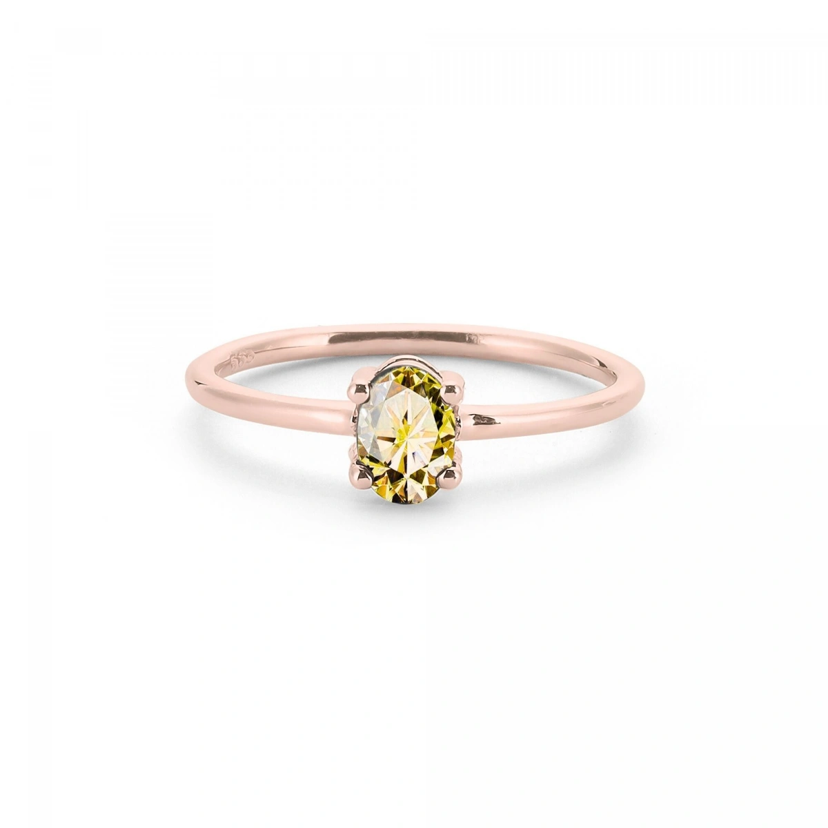 Renkli Sarı Oval Taşlı Altın Yüzük