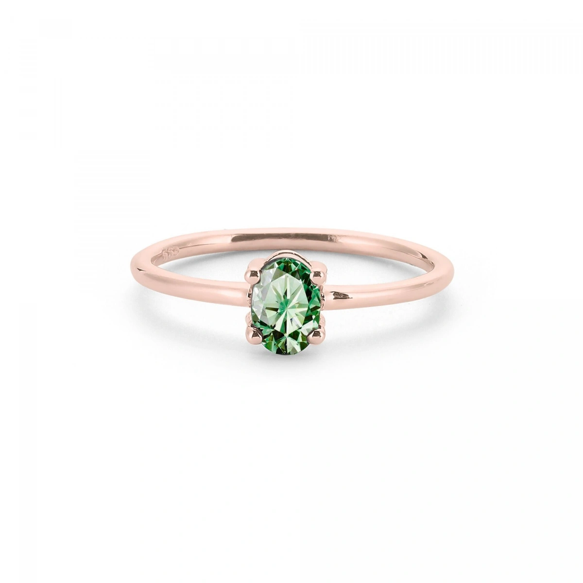 Renkli Yeşil Oval Taşlı Altın Yüzük