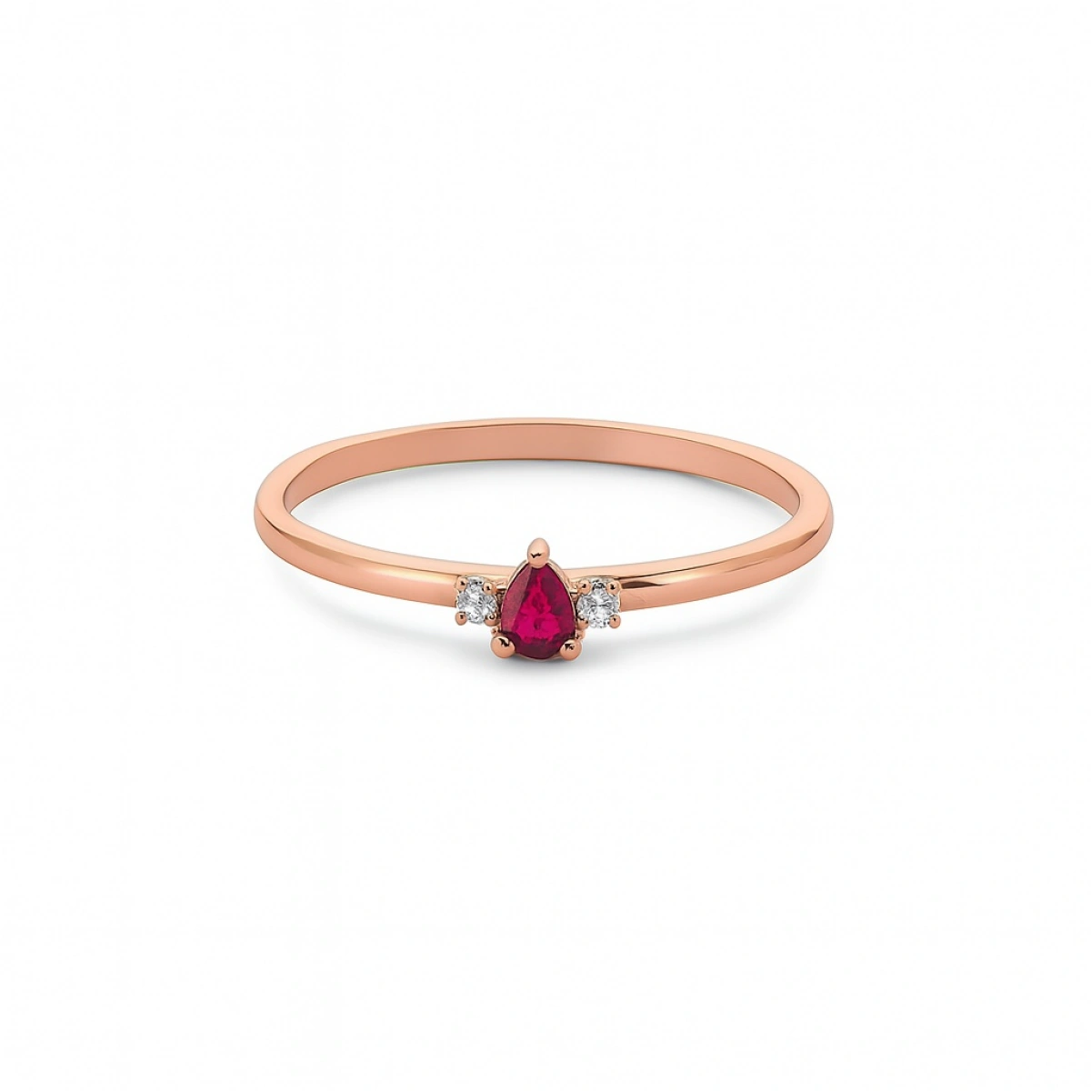 Minimal Yakut Kırmızısı Damla Taşlı Pırlanta Yüzük