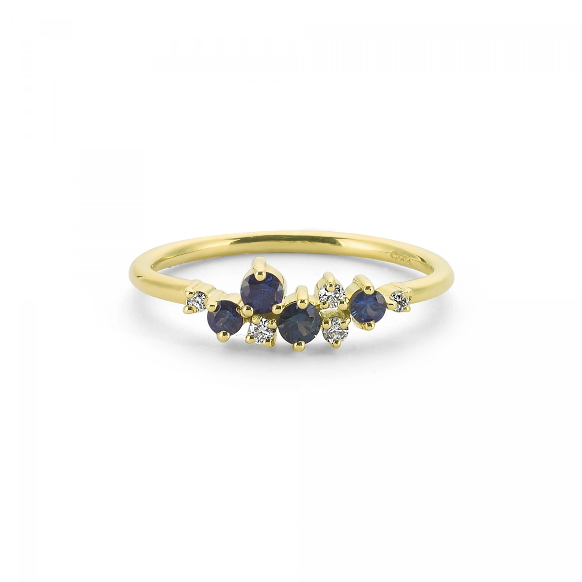 Renkli Koyu Mavi Bouble Altın Yüzük