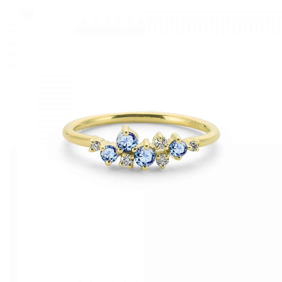 Renkli Mavi Bouble Altın Yüzük