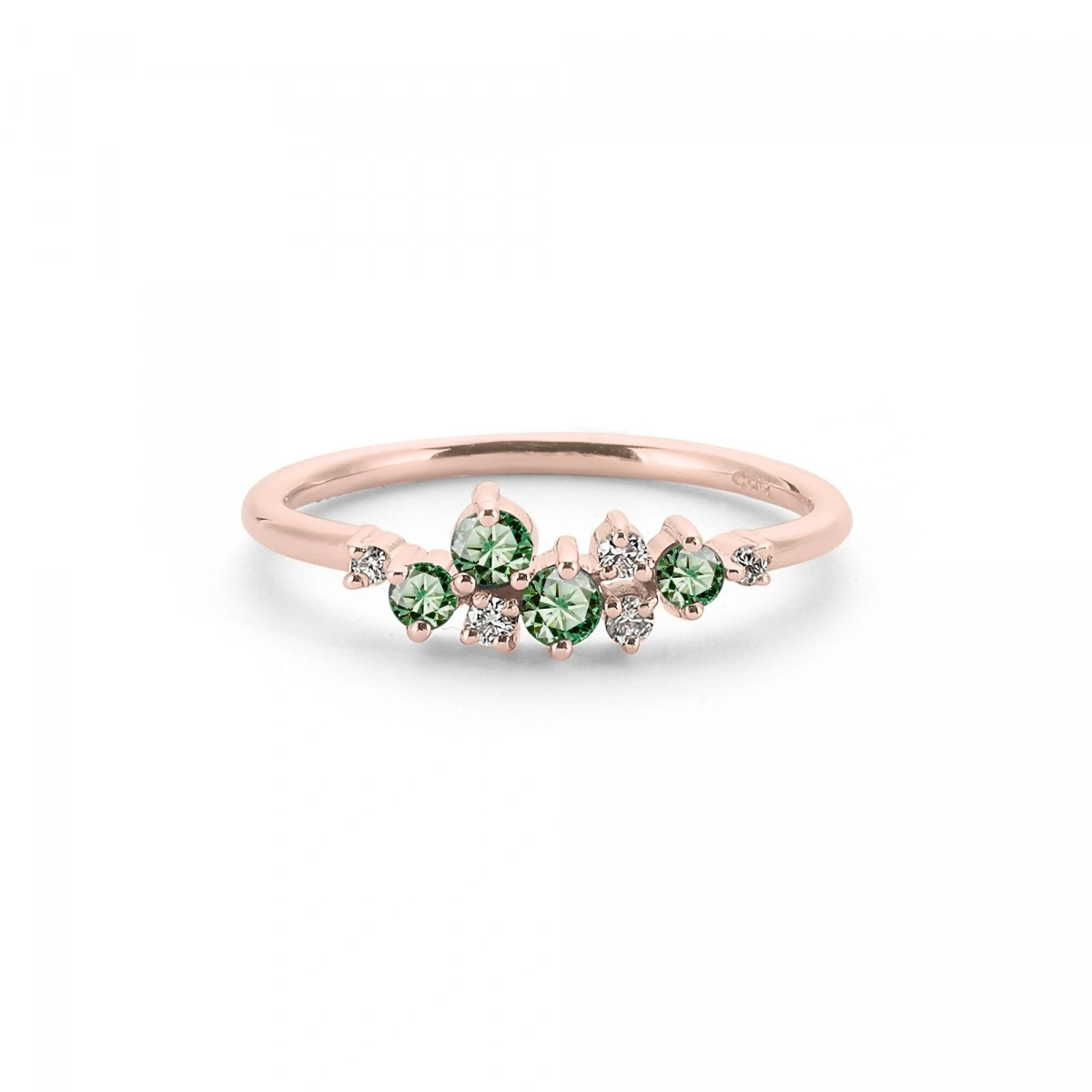 Renkli Yeşil Bouble Altın Yüzük