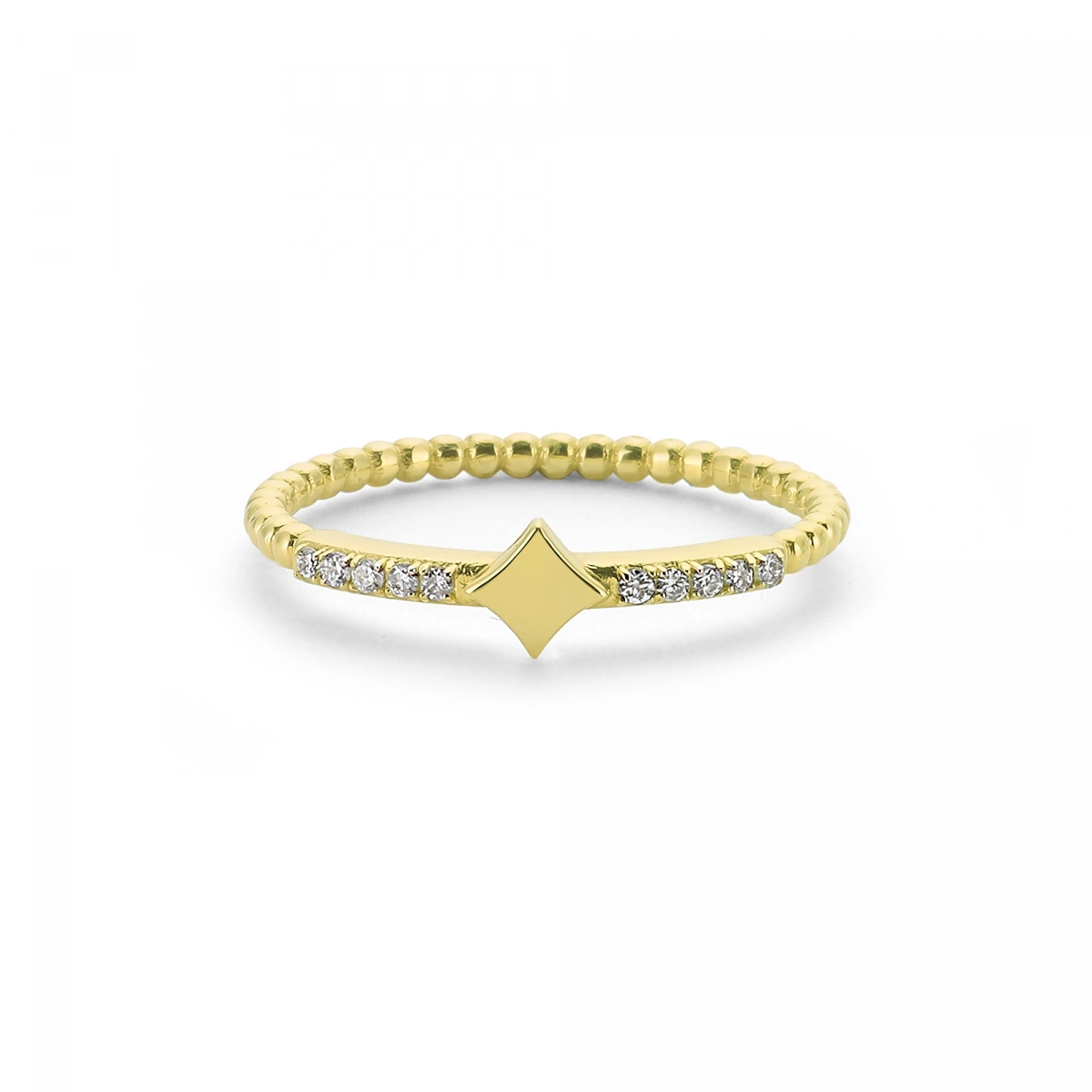 Karo Kenarları Taşlı Altın Yüzük