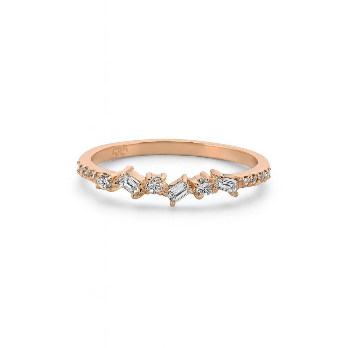 Baget Taşlı Yarım Tur Altın Yüzük