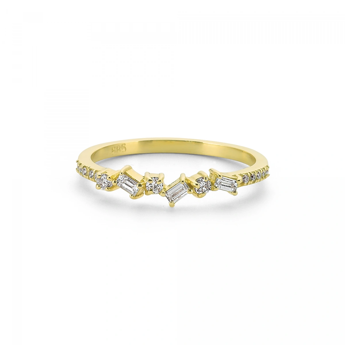 Baget Taşlı Yarım Tur Altın Yüzük