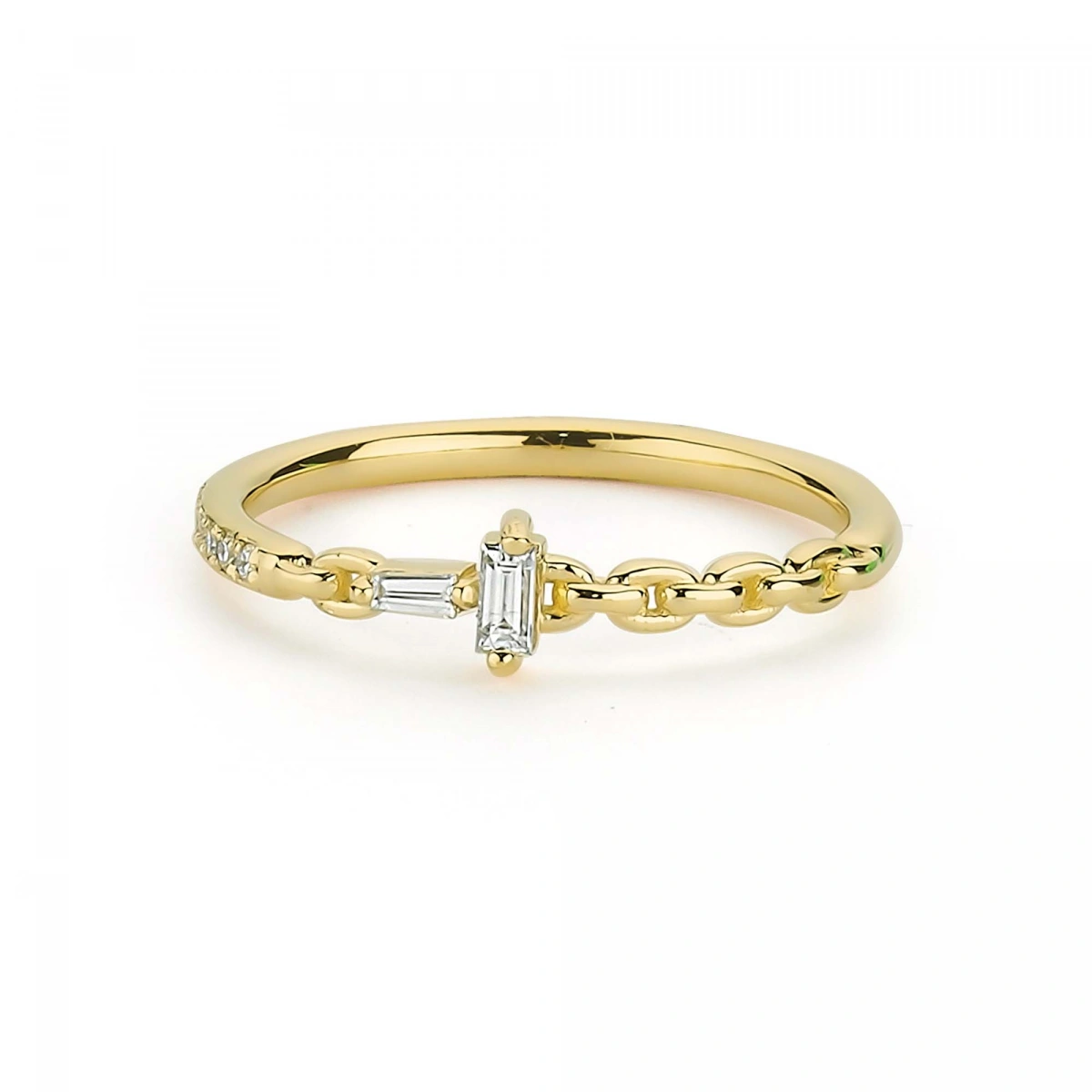 Baget Taşlı Zincir Görünümlü Altın Yüzük