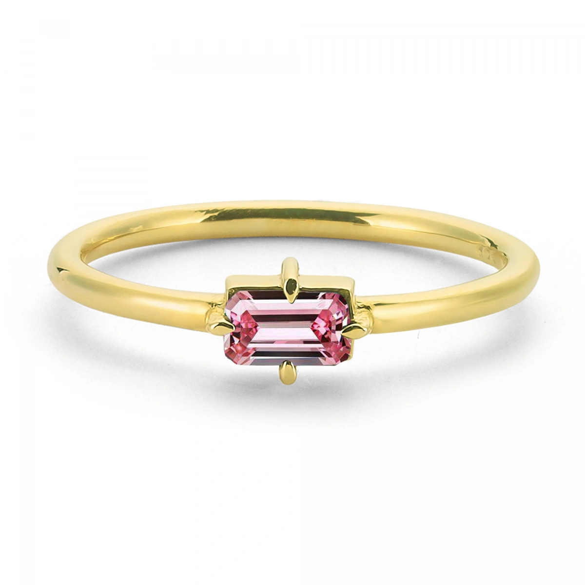 Renkli Pembe Baget Taşlı Altın Yüzük