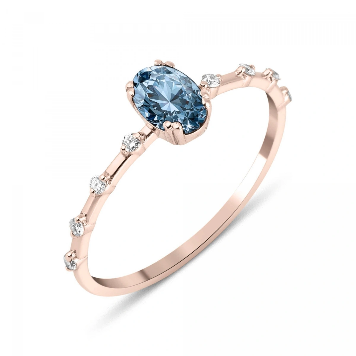 Su Mavisi Oval Taşlı Pırlanta Yüzük