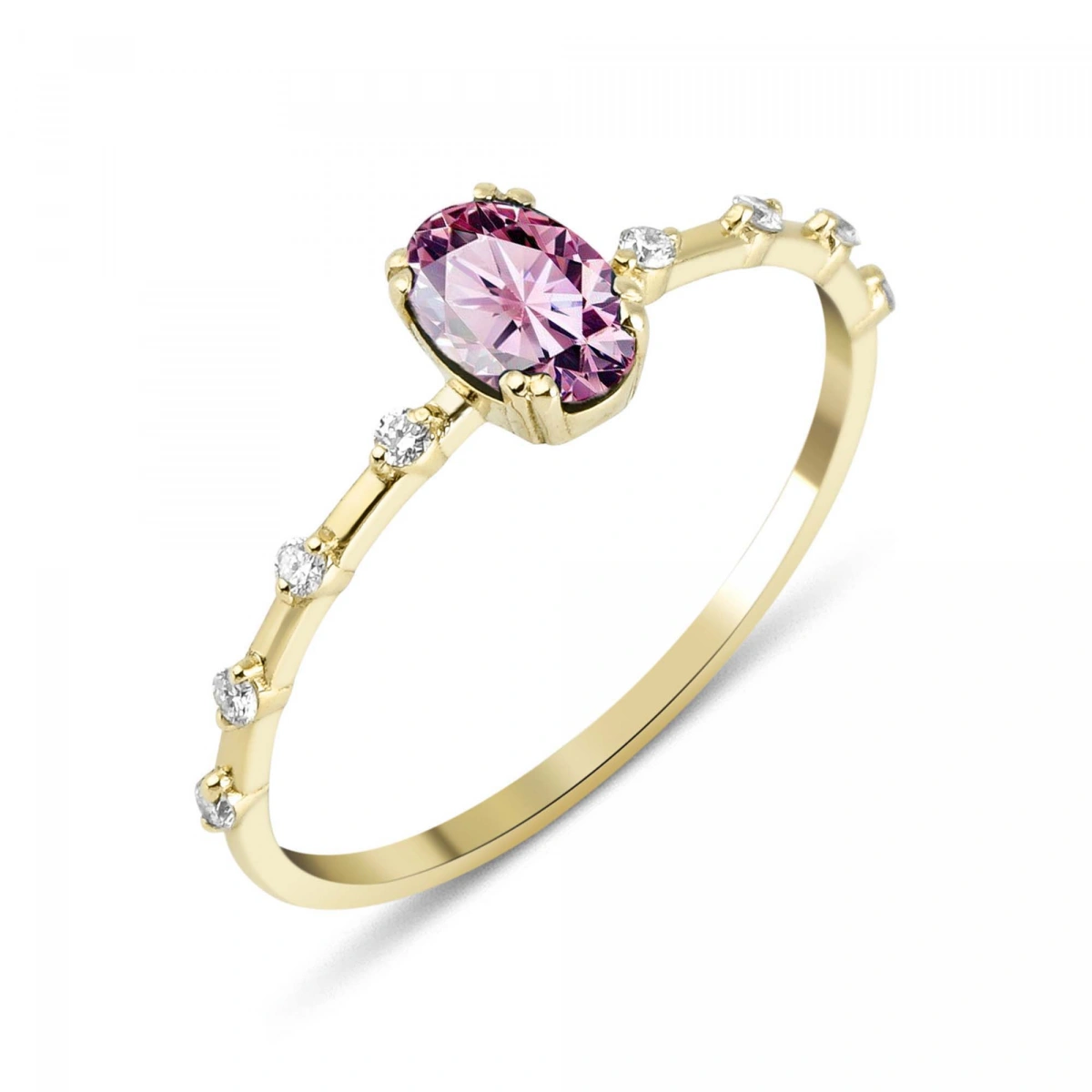 Kuvars Pembesi Oval Taşlı Pırlanta Yüzük