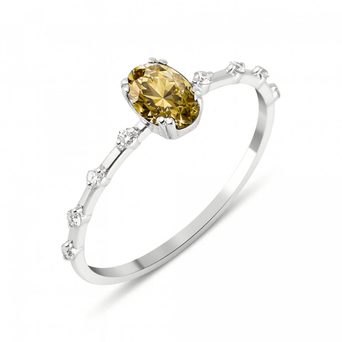 Sitrin Oval Taşlı Pırlanta Yüzük