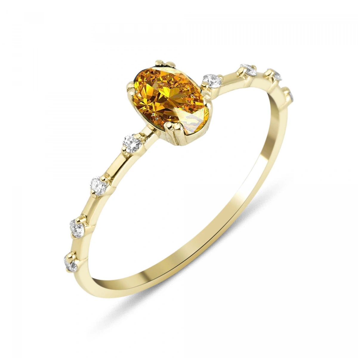 Sitrin Oval Taşlı Pırlanta Yüzük