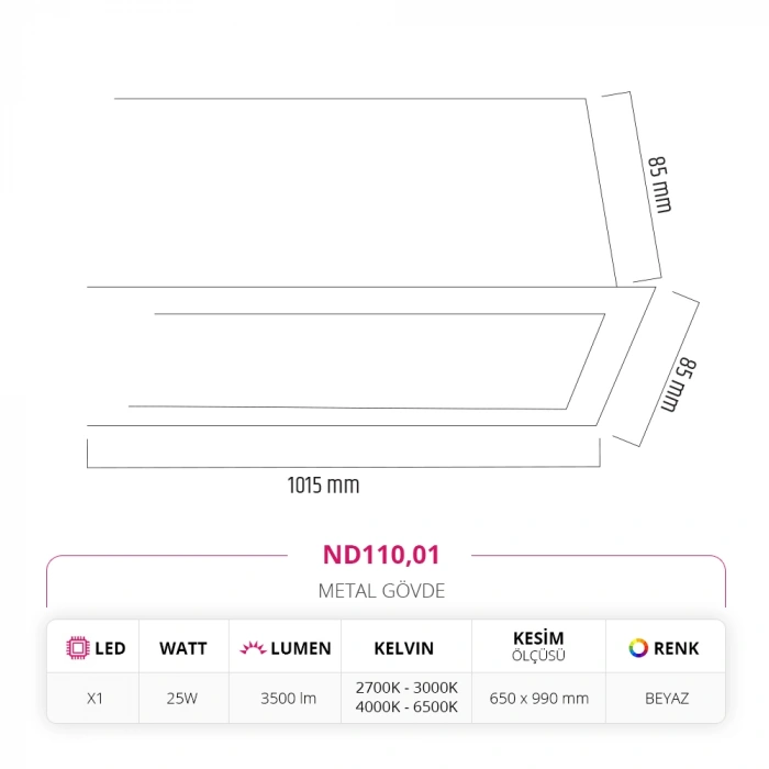 Nevo 100 Cm Sıva Altı Linear Armatür Beyaz ND110