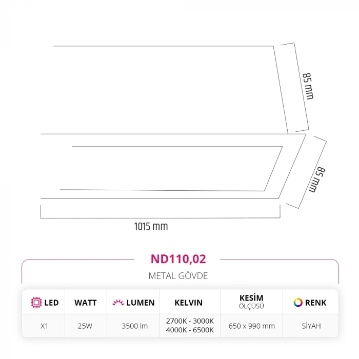Nevo 100 Cm Sıva Altı Linear Armatür Siyah ND110