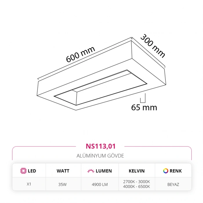Nevo 30 x 60 cm Linear Sarkıt Beyaz NS113