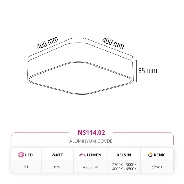 Nevo 40 cm Led Sarkıt Siyah NS114