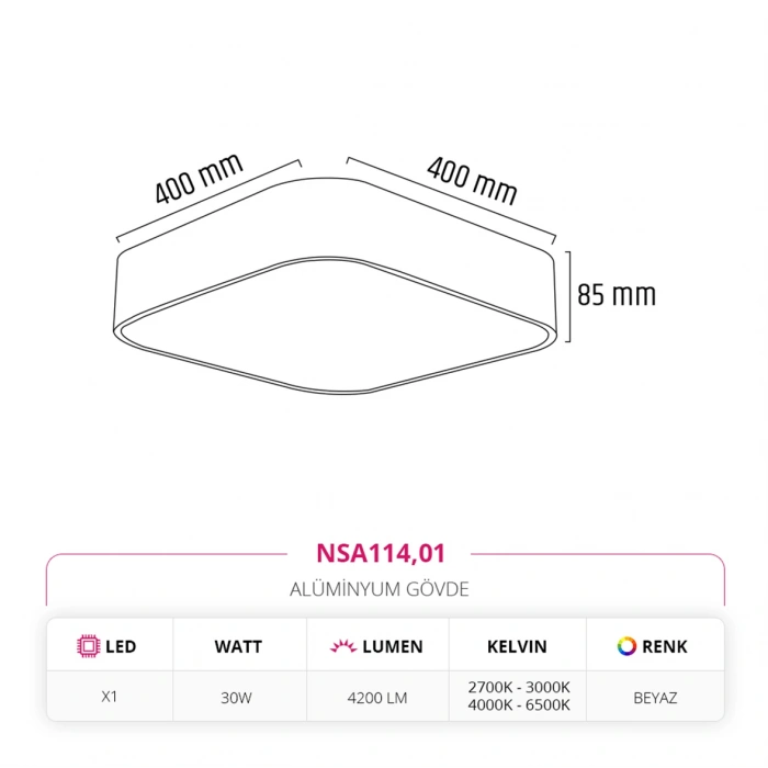 Nevo 40 cm Sıva Üstü Armatür Beyaz NSA114