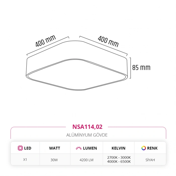 Nevo 40 cm Sıva Üstü Armatür Siyah  NSA114