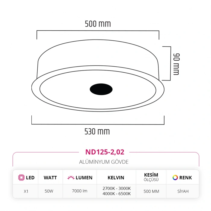 Nevo 53 Cm Sıva Altı Led Armatür Siyah ND125-2