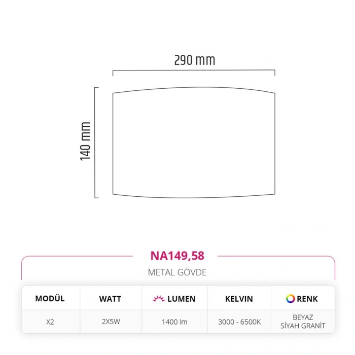 Nevo Çift Yönlü İç Mekan Aplik Beyaz Siyah Granit NA149