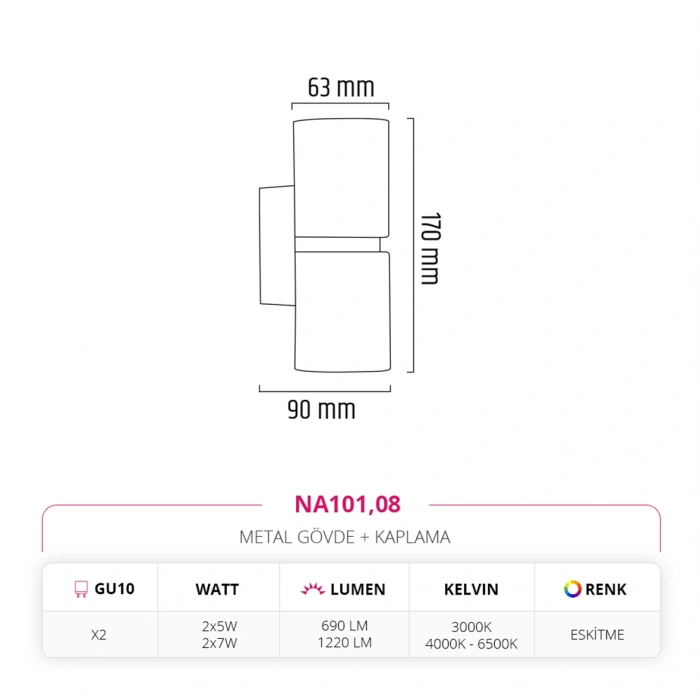 Nevo Çift Yönlü İç Mekan Aplik Eskitme NA101
