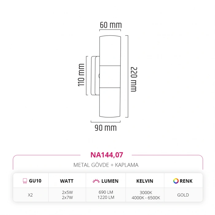 Nevo Çift Yönlü İç Mekan Aplik Gold NA144