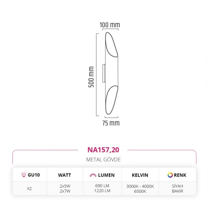 Nevo Çift Yönlü İç Mekan Aplik Siyah Bakır NA157