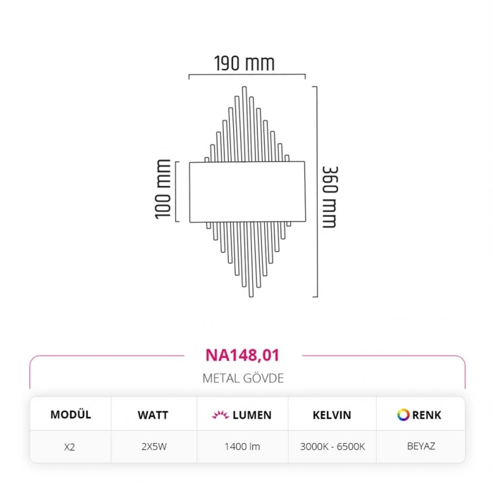 Nevo Çift Yönlü Ledli İç Mekan Aplik Beyaz NA148