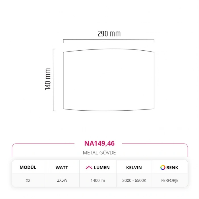 Nevo Çift Yönlü Ledli İç Mekan Aplik Ferforje NA149