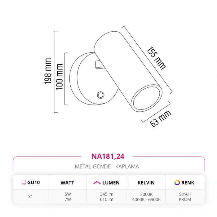 Nevo Dekoratif İç Mekan Aplik krom NA181