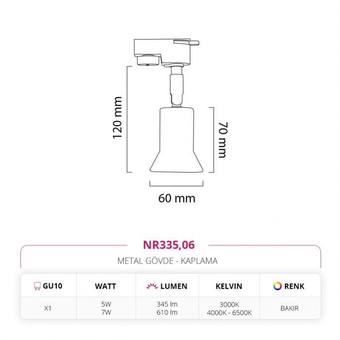 Nevo Dekoratif Ray Spot Bakır NR335