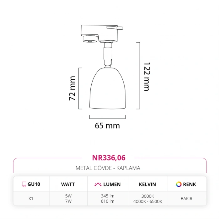 Nevo Dekoratif Ray Spot Bakır NR336