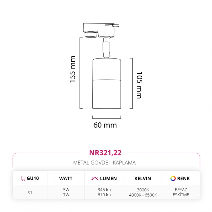 Nevo Dekoratif Ray Spot Beyaz Eskitme NR321
