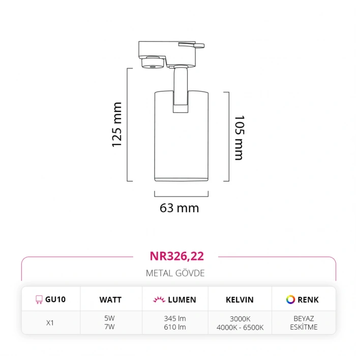 Nevo Dekoratif Ray Spot Beyaz Eskitme NR326