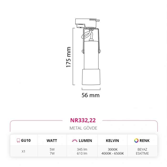 Nevo Dekoratif Ray Spot Beyaz Eskitme NR332
