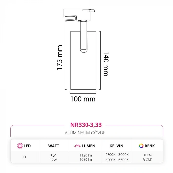 Nevo Dekoratif Ray Spot Beyaz Gold NR330-3