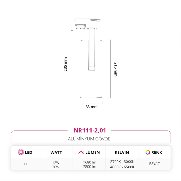 Nevo Dekoratif Ray Spot Beyaz NR111-2
