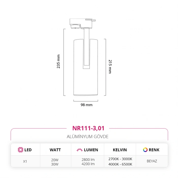 Nevo Dekoratif Ray Spot Beyaz NR111-3