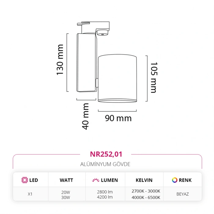 Nevo Dekoratif Ray Spot Beyaz NR252