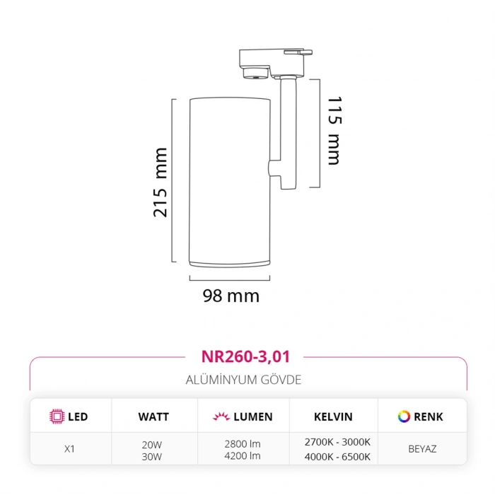 Nevo Dekoratif Ray Spot Beyaz NR260-3
