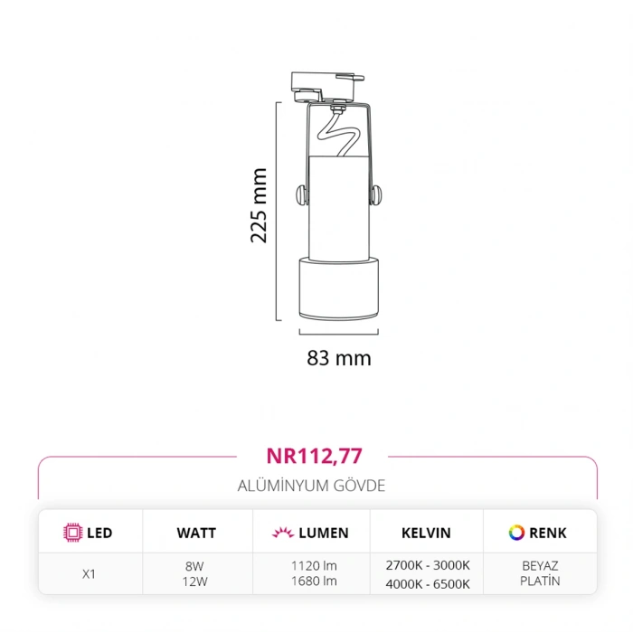 Nevo Dekoratif Ray Spot Beyaz Platin NR112