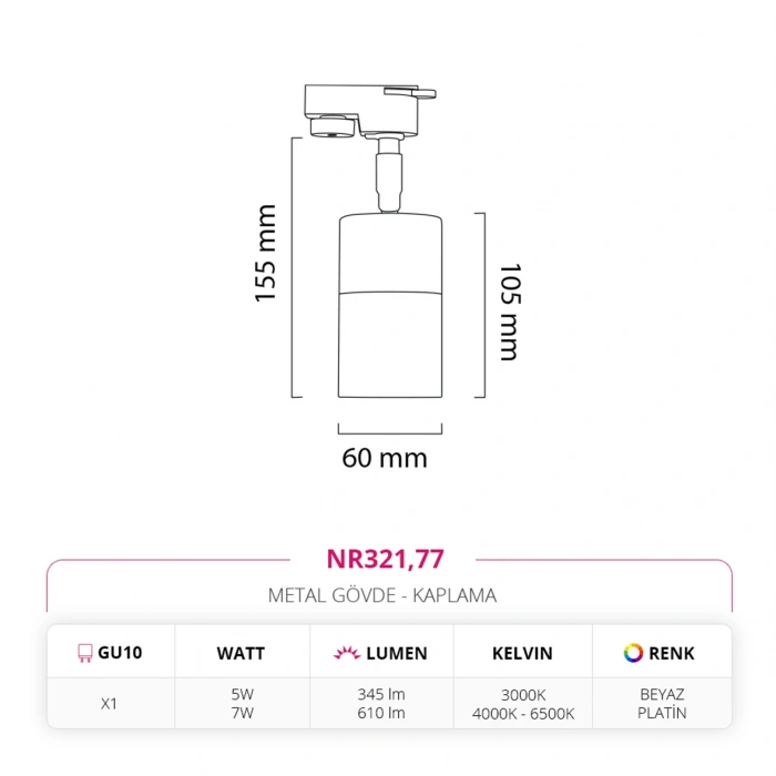 Nevo Dekoratif Ray Spot Beyaz Platin NR321