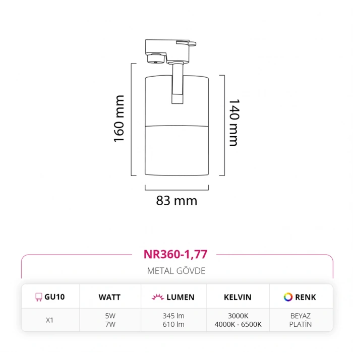 Nevo Dekoratif Ray Spot Beyaz Platin NR360-1