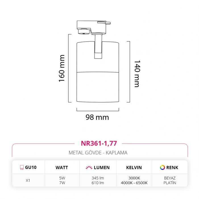 Nevo Dekoratif Ray Spot Beyaz Platin NR361-1