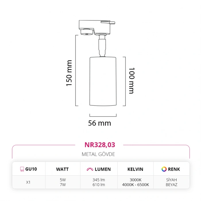 Nevo Dekoratif Ray Spot Beyaz Siyah NR328