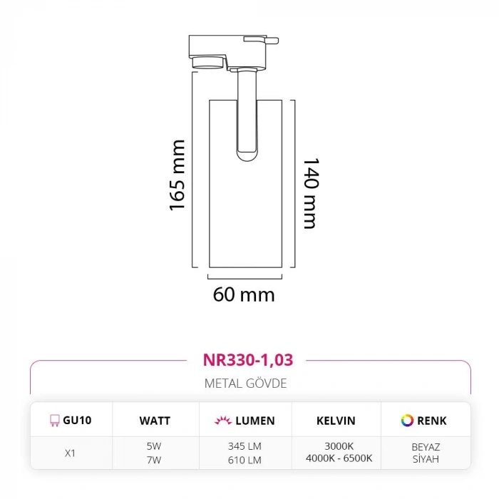 Nevo Dekoratif Ray Spot Beyaz Siyah NR330-1