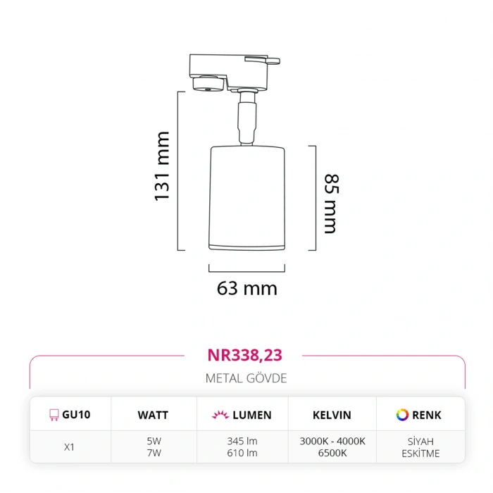 Nevo Dekoratif Ray Spot Eskitme Siyah NR338