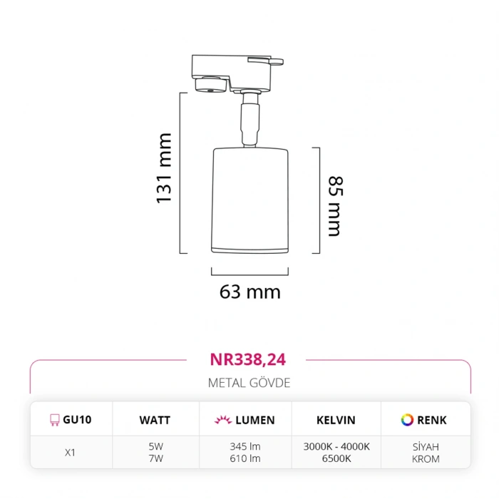 Nevo Dekoratif Ray Spot Krom Siyah NR338